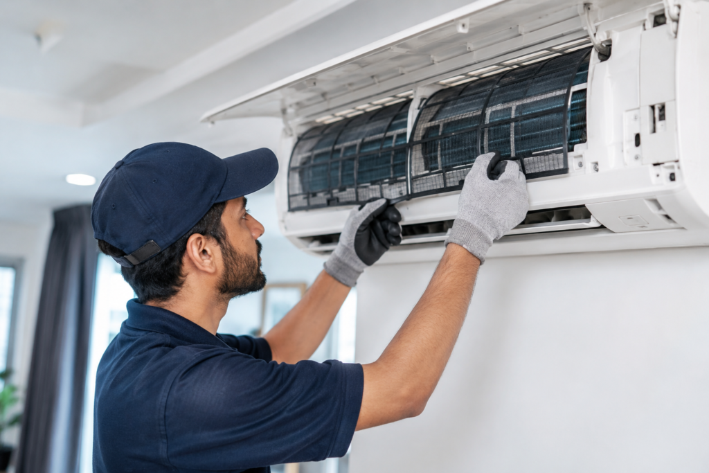 Home Professional split AC deep cleaning service by experienced technician.
